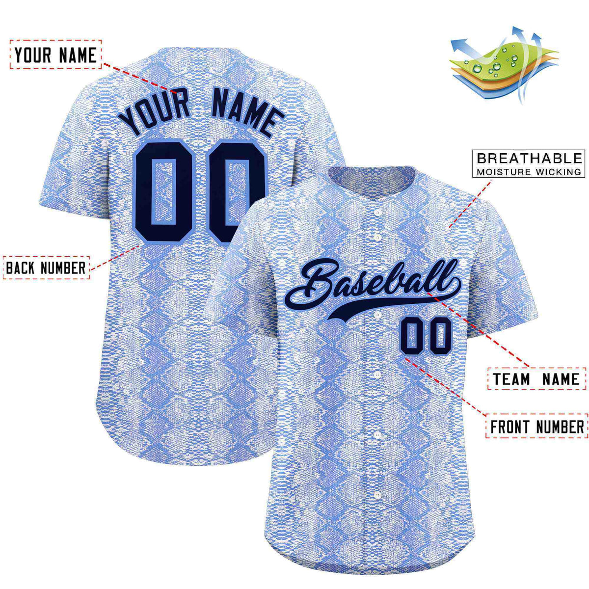 Custom Multi Color Snakeskin Pattern Authentic Baseball Jersey