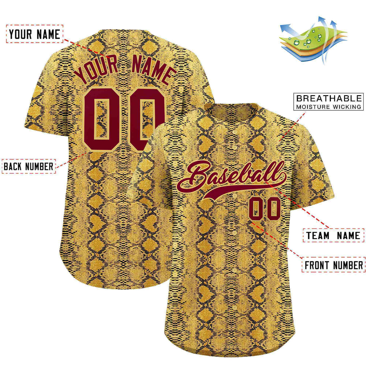 Custom Multi Color Snakeskin Pattern Authentic Baseball Jersey