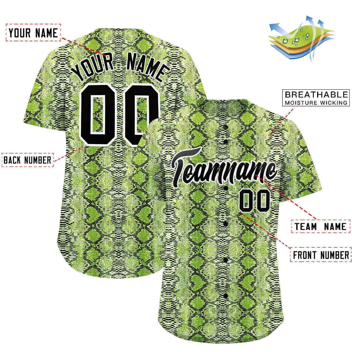 Custom Multi Color Snakeskin Pattern Authentic Baseball Jersey