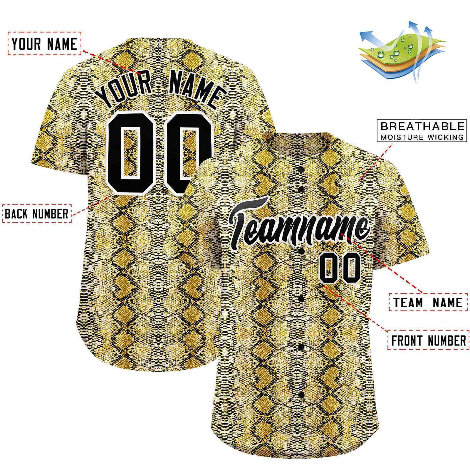 Custom Multi Color Snakeskin Pattern Authentic Baseball Jersey