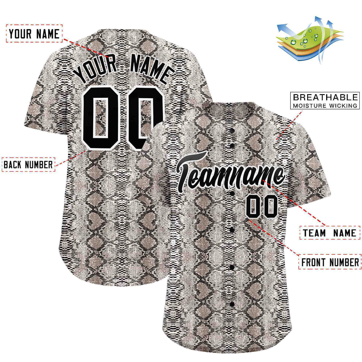 Custom Multi Color Snakeskin Pattern Authentic Baseball Jersey
