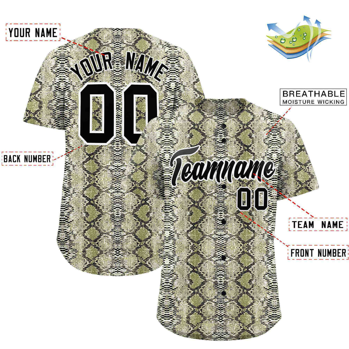 Custom Multi Color Snakeskin Pattern Authentic Baseball Jersey