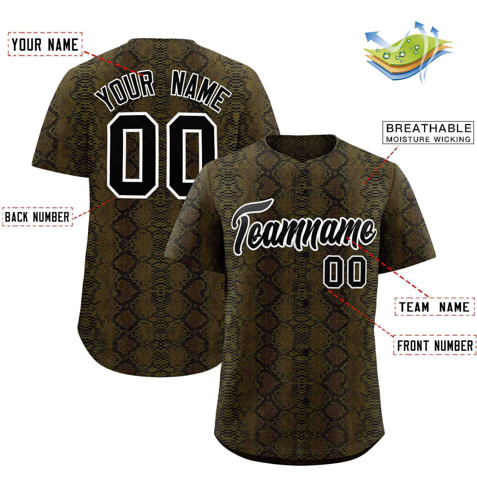 Custom Multi Color Snakeskin Pattern Authentic Baseball Jersey