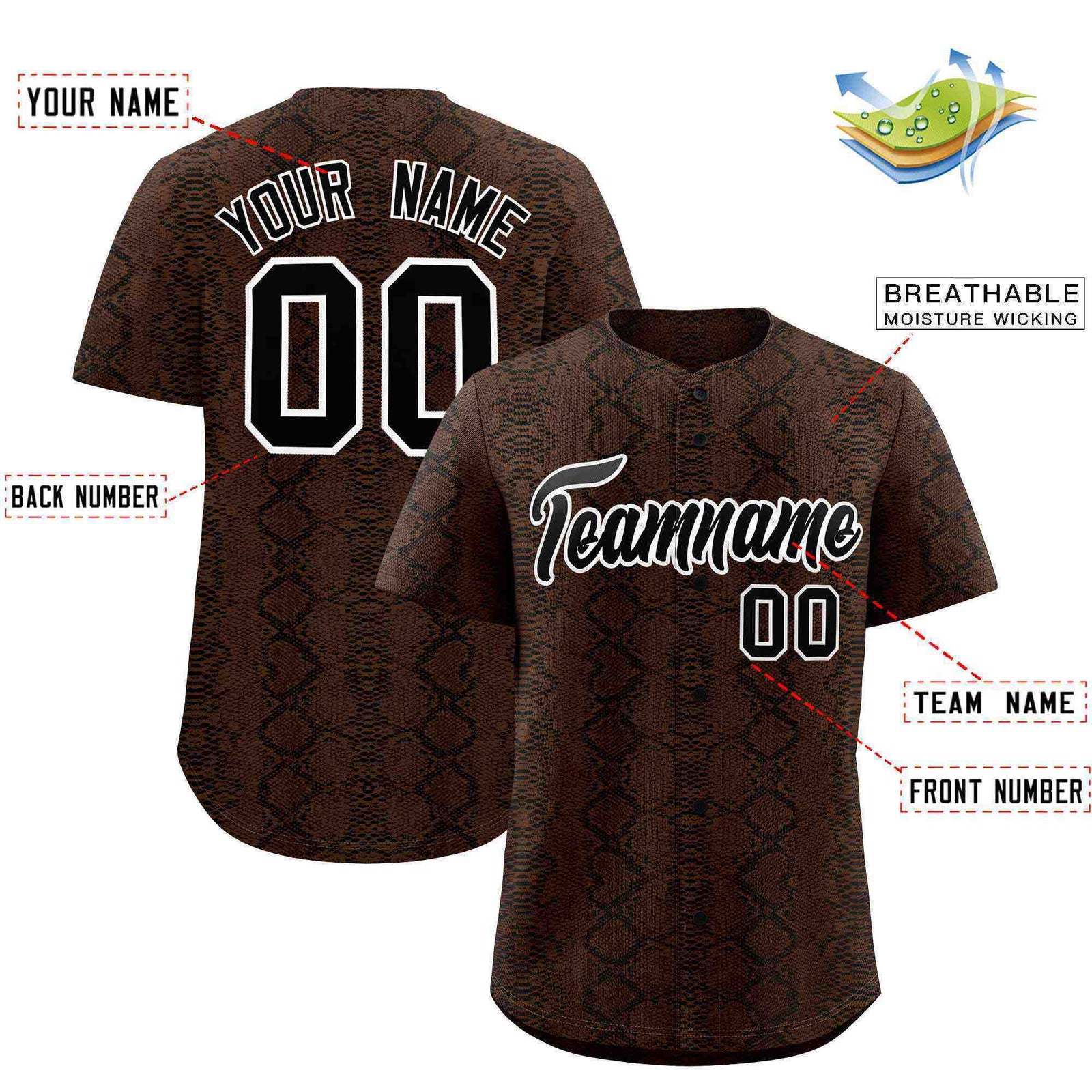 Custom Multi Color Snakeskin Pattern Authentic Baseball Jersey