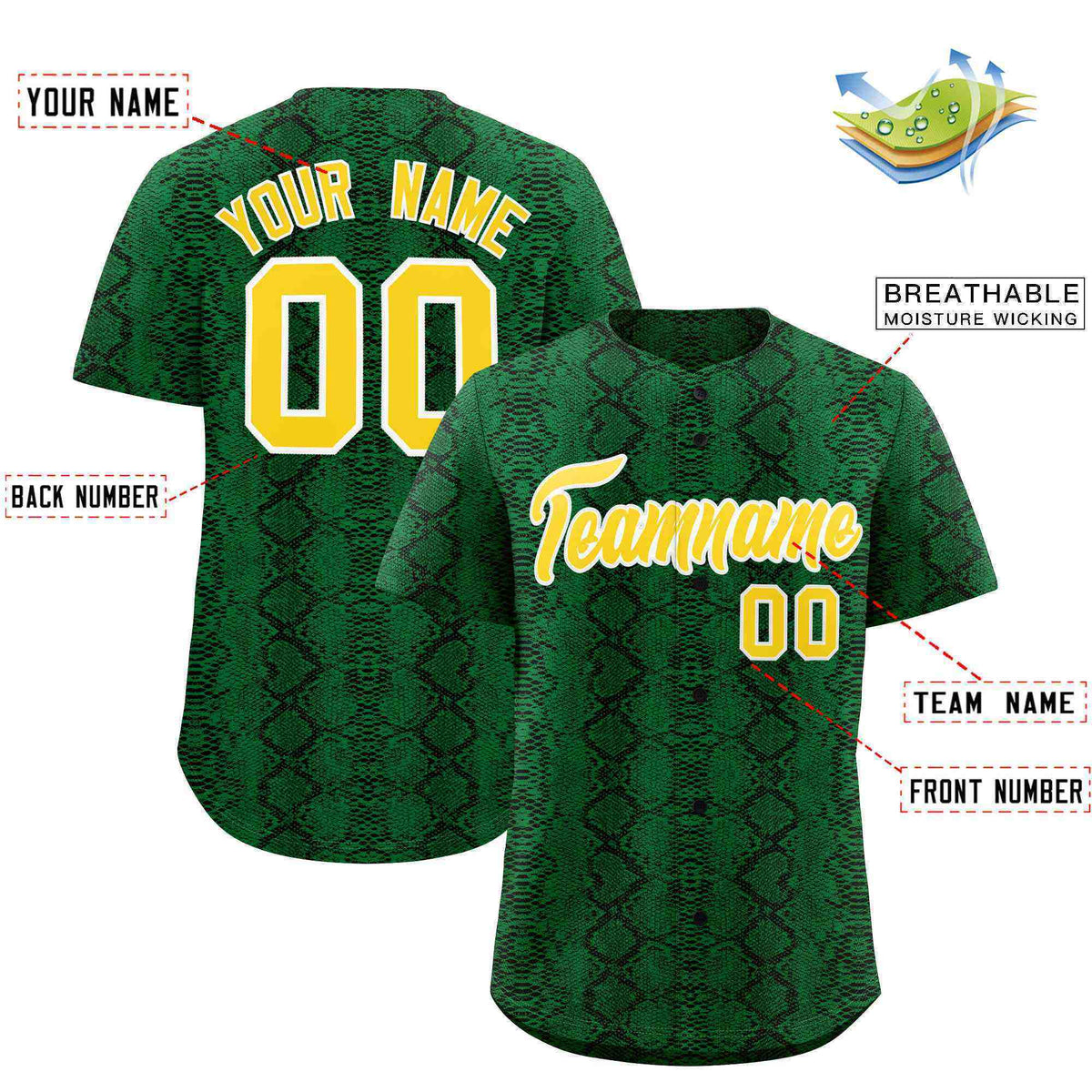 Custom Multi Color Snakeskin Pattern Authentic Baseball Jersey