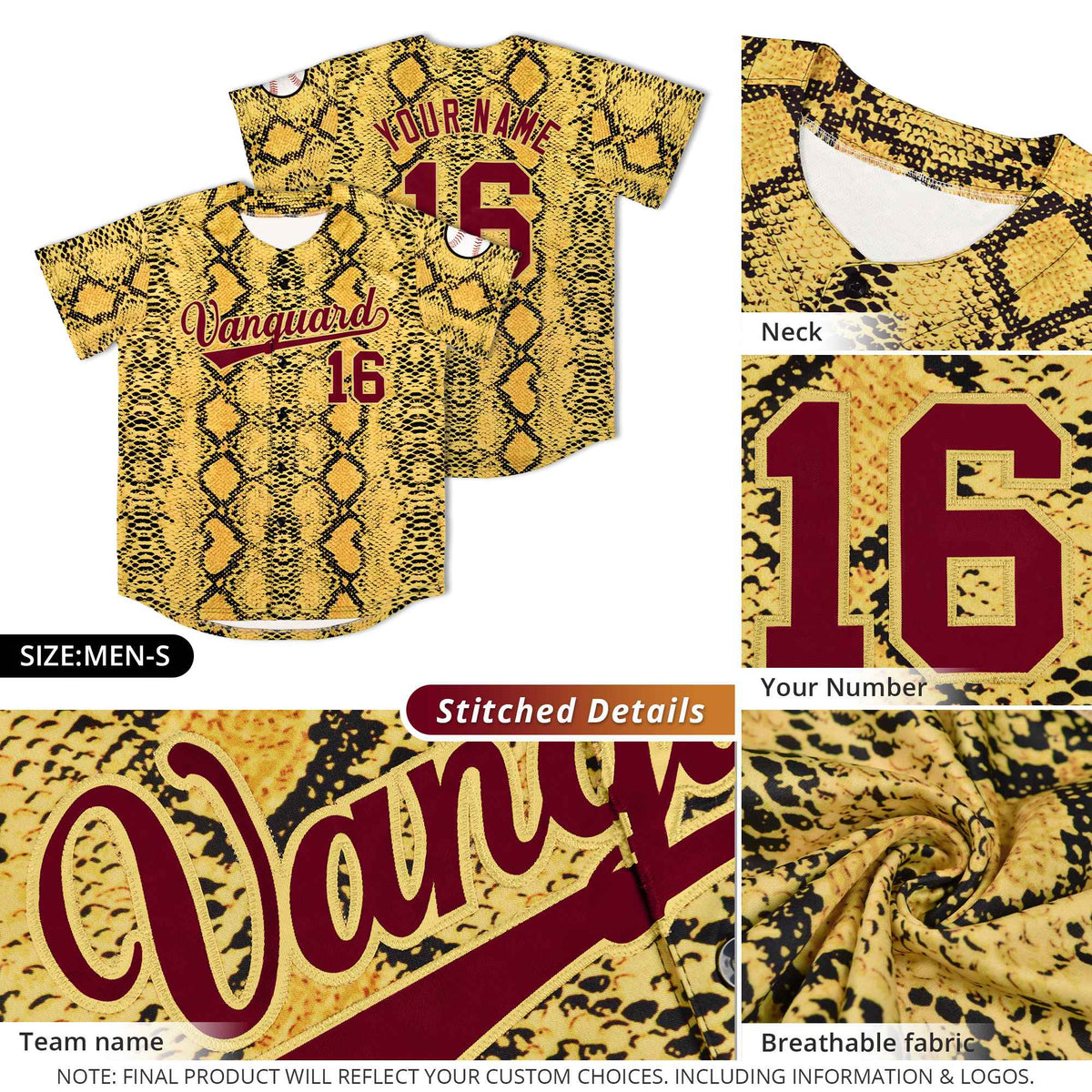 Custom Multi Color Snakeskin Pattern Authentic Baseball Jersey