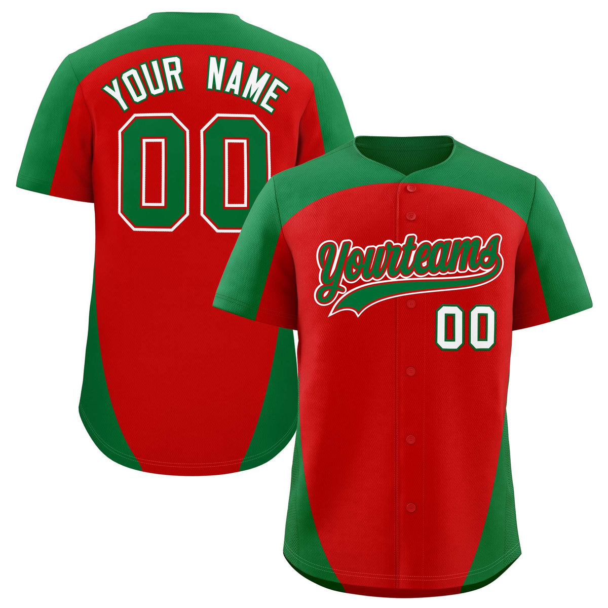 Custom Red Kelly Green Personalized Edge Color Block Authentic Baseball Jersey