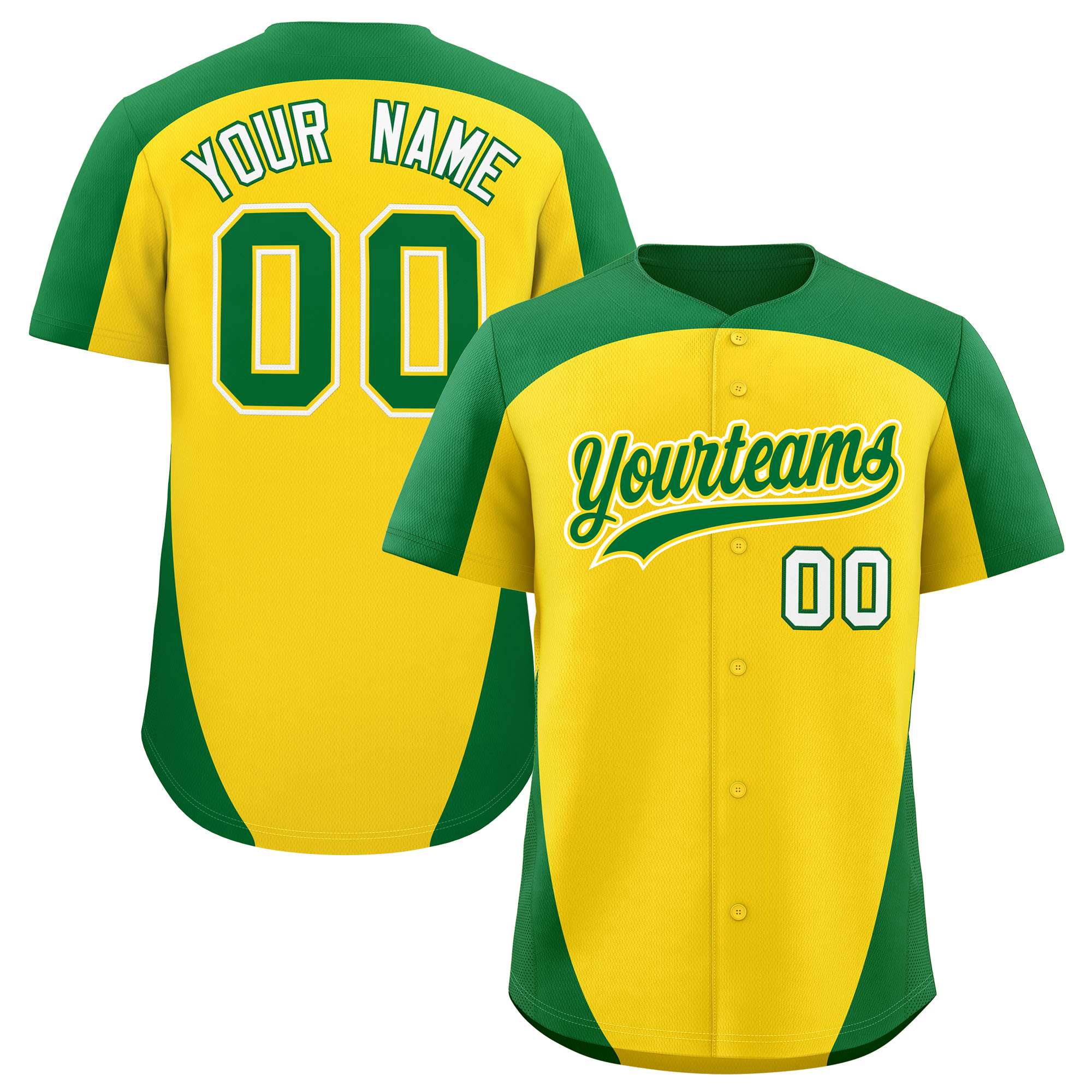Custom Gold Kelly Green Personalized Edge Color Block Authentic Baseball Jersey