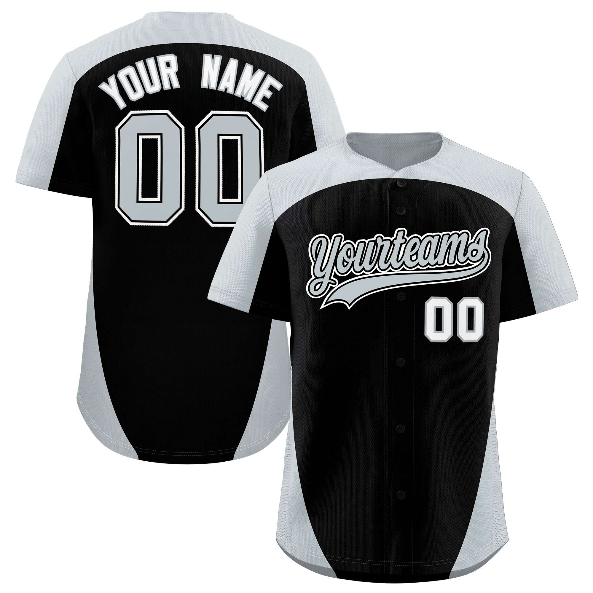 Custom Black Silver Personalized Edge Color Block Authentic Baseball Jersey