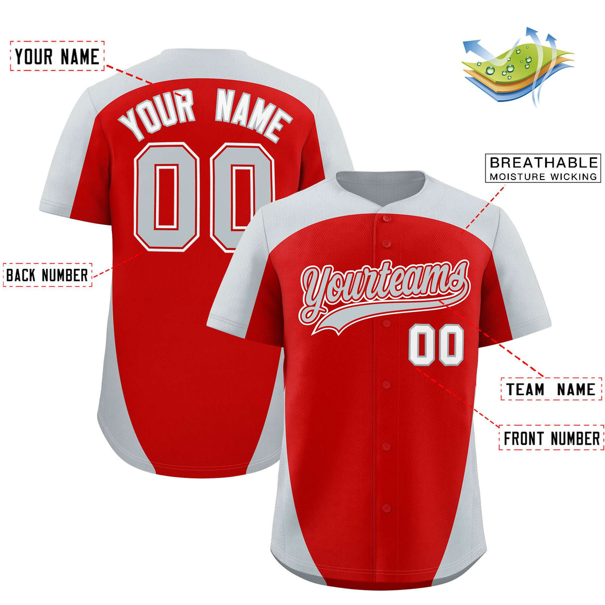 Custom Red Silver Personalized Edge Color Block Authentic Baseball Jersey