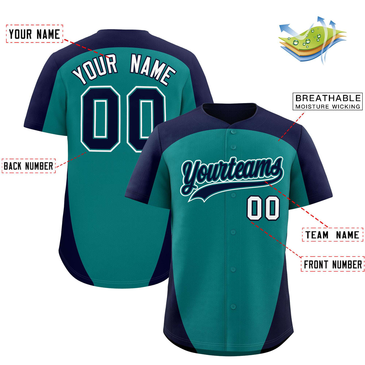Custom Aqua Navy Personalized Edge Color Block Authentic Baseball Jersey