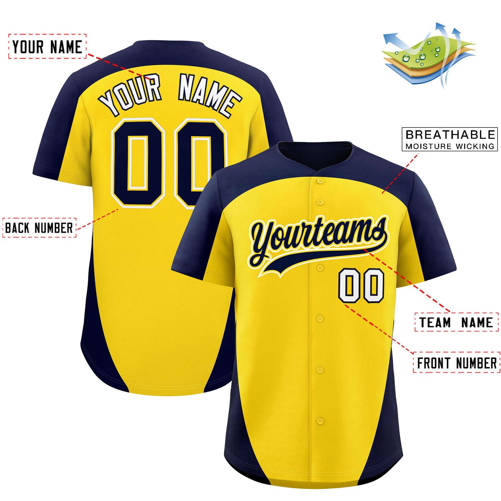 Custom Gold Navy Personalized Edge Color Block Authentic Baseball Jersey