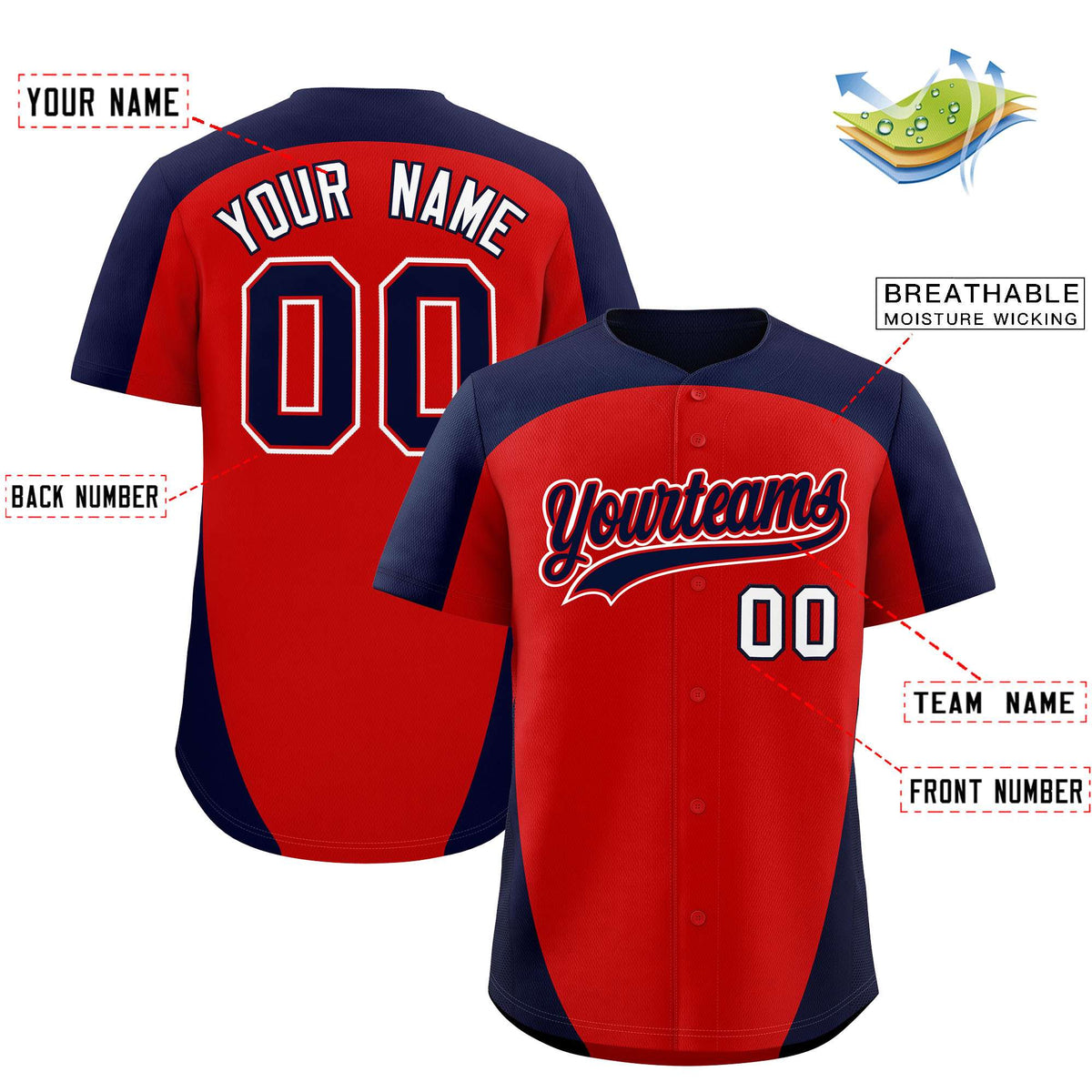 Custom Red Navy Personalized Edge Color Block Authentic Baseball Jersey