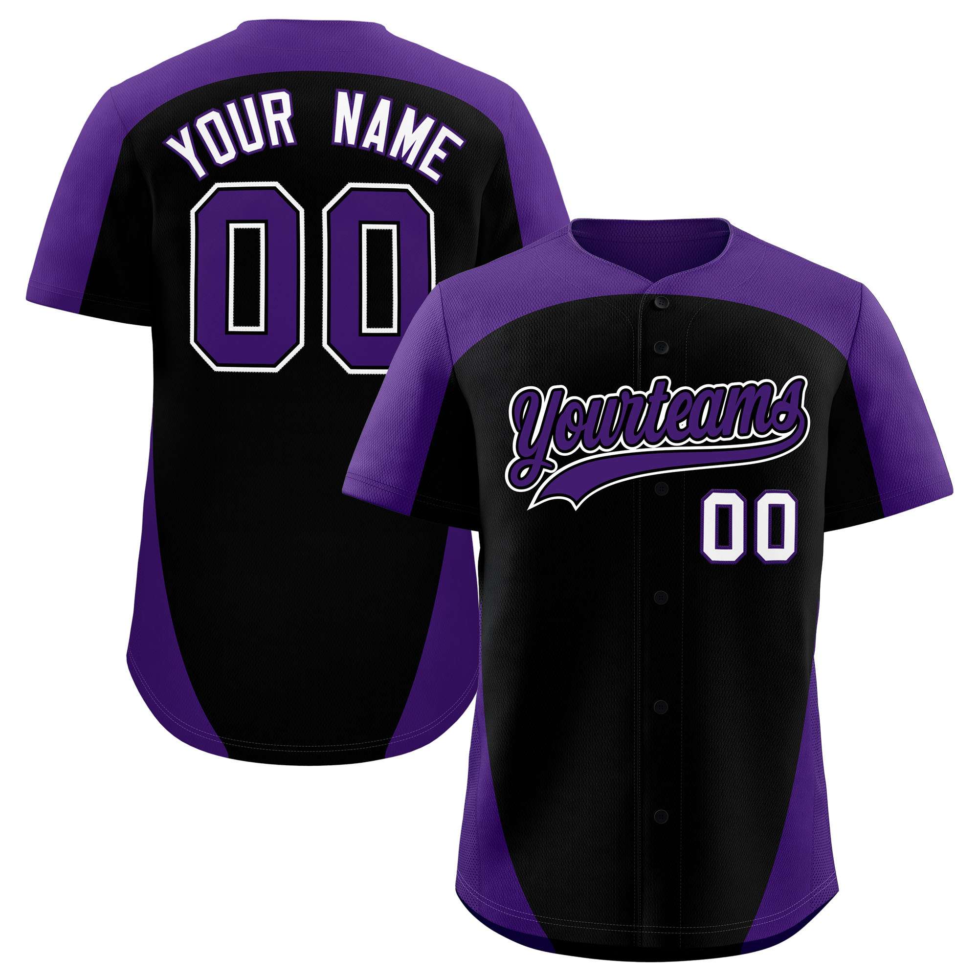 Custom Black Purple Personalized Edge Color Block Authentic Baseball Jersey