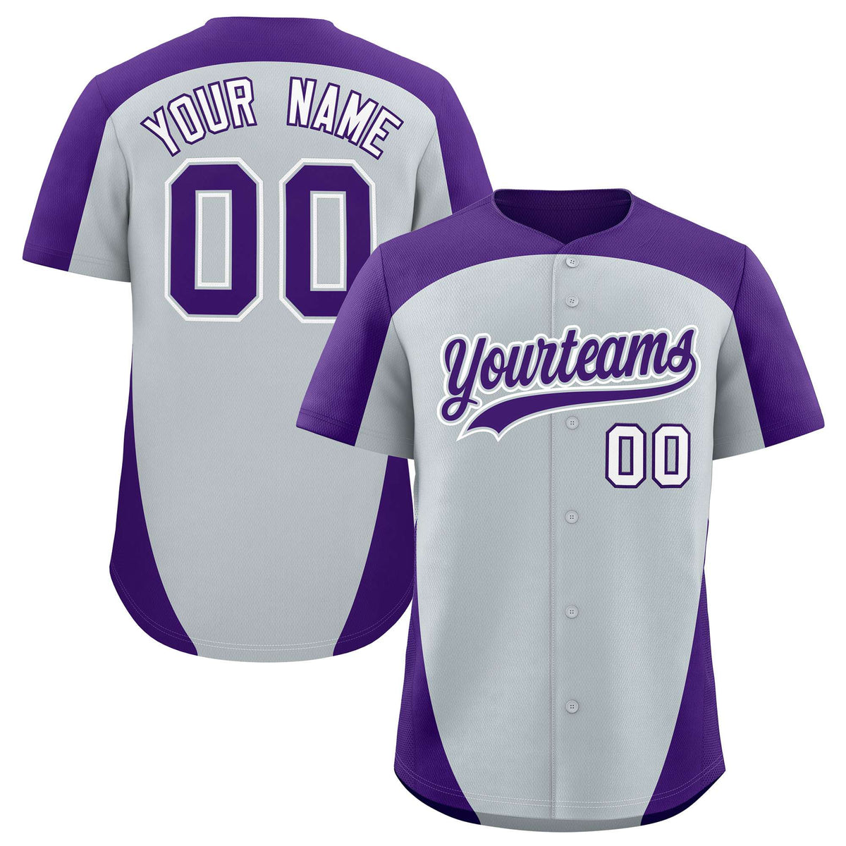 Custom Silver Purple Personalized Edge Color Block Authentic Baseball Jersey
