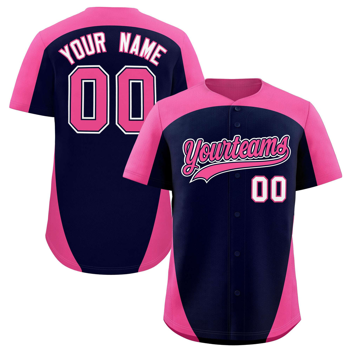 Custom Navy Pink Personalized Edge Color Block Authentic Baseball Jersey