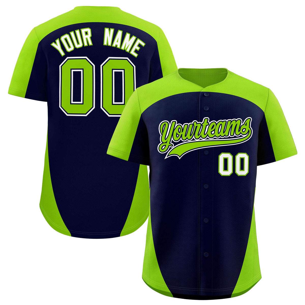 Custom Navy Neon Green Personalized Edge Color Block Authentic Baseball Jersey