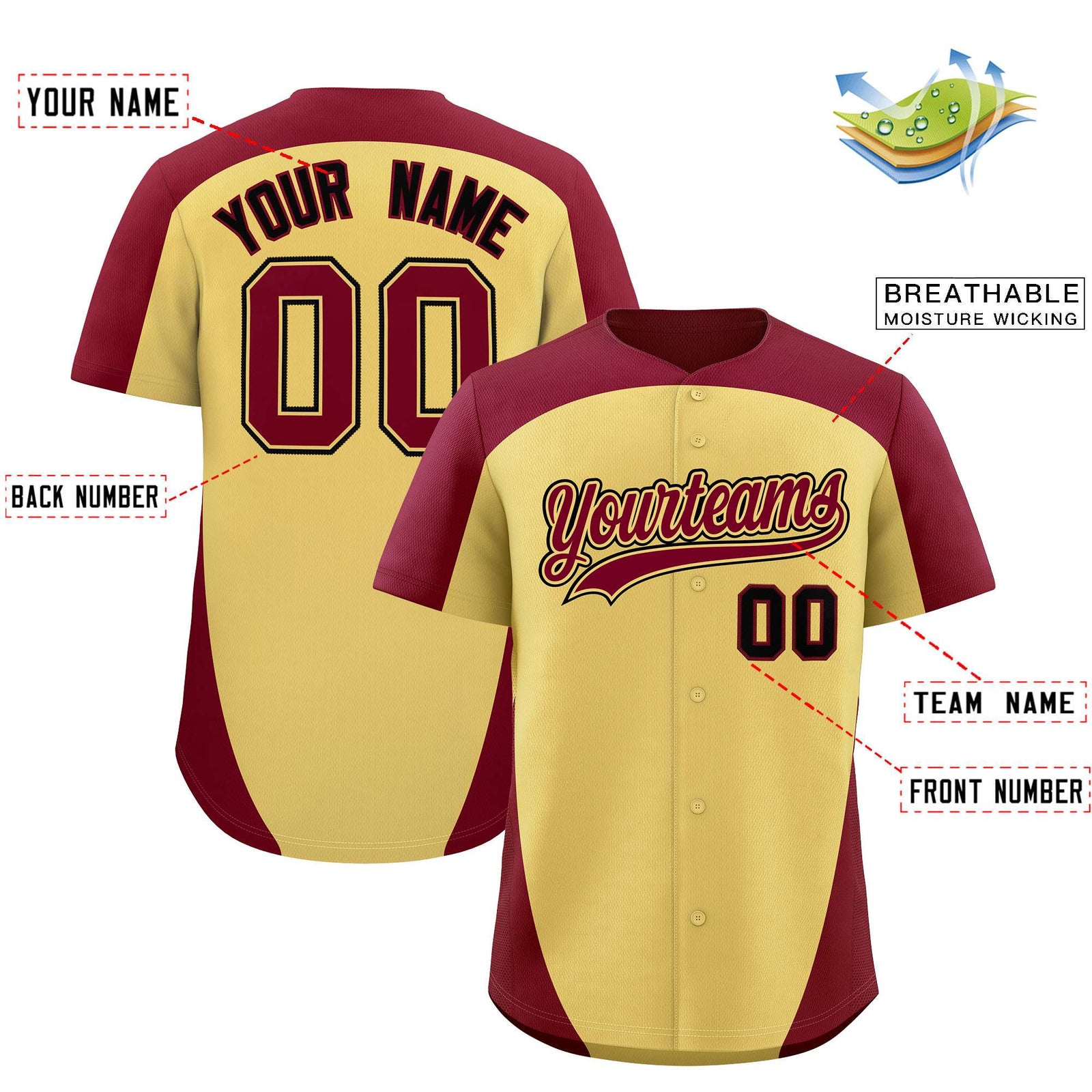 Custom Khaki Crimson Personalized Edge Color Block Authentic Baseball Jersey
