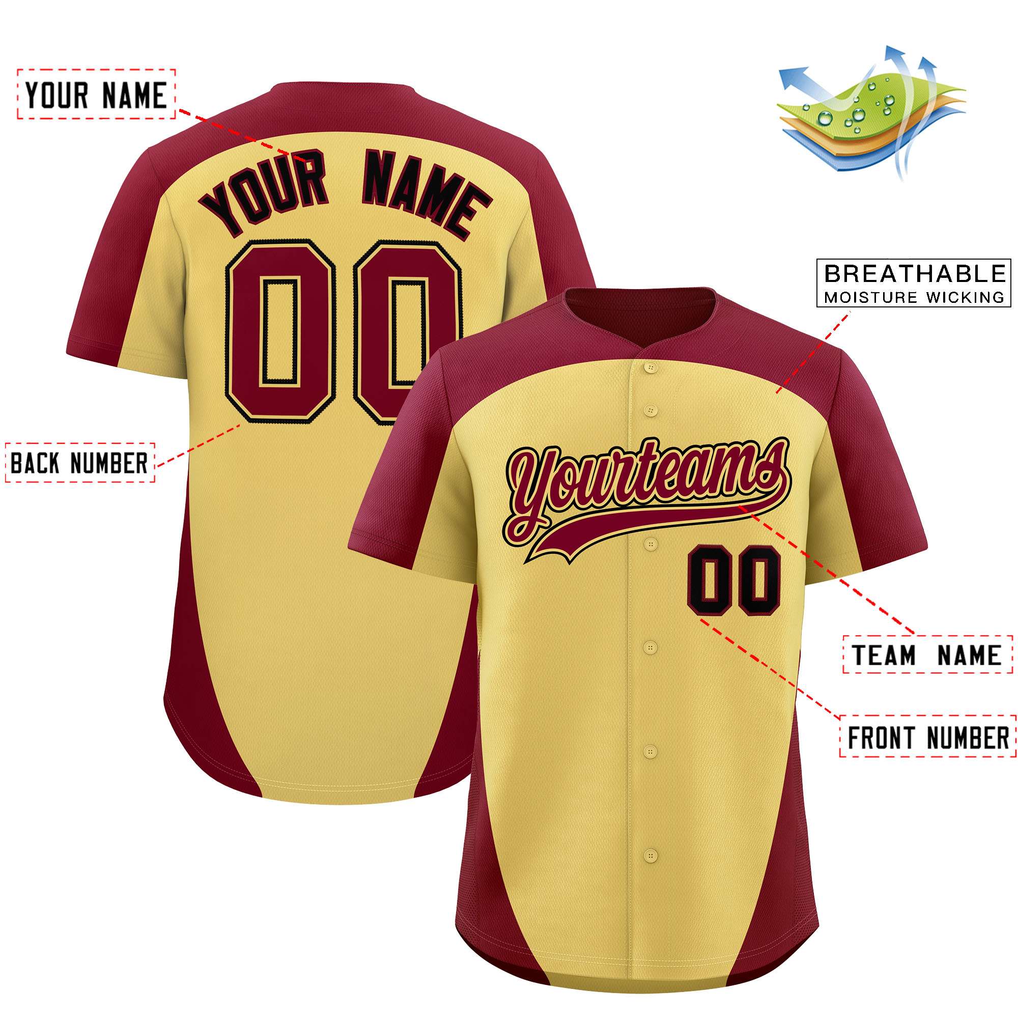Custom Khaki Crimson Personalized Edge Color Block Authentic Baseball Jersey