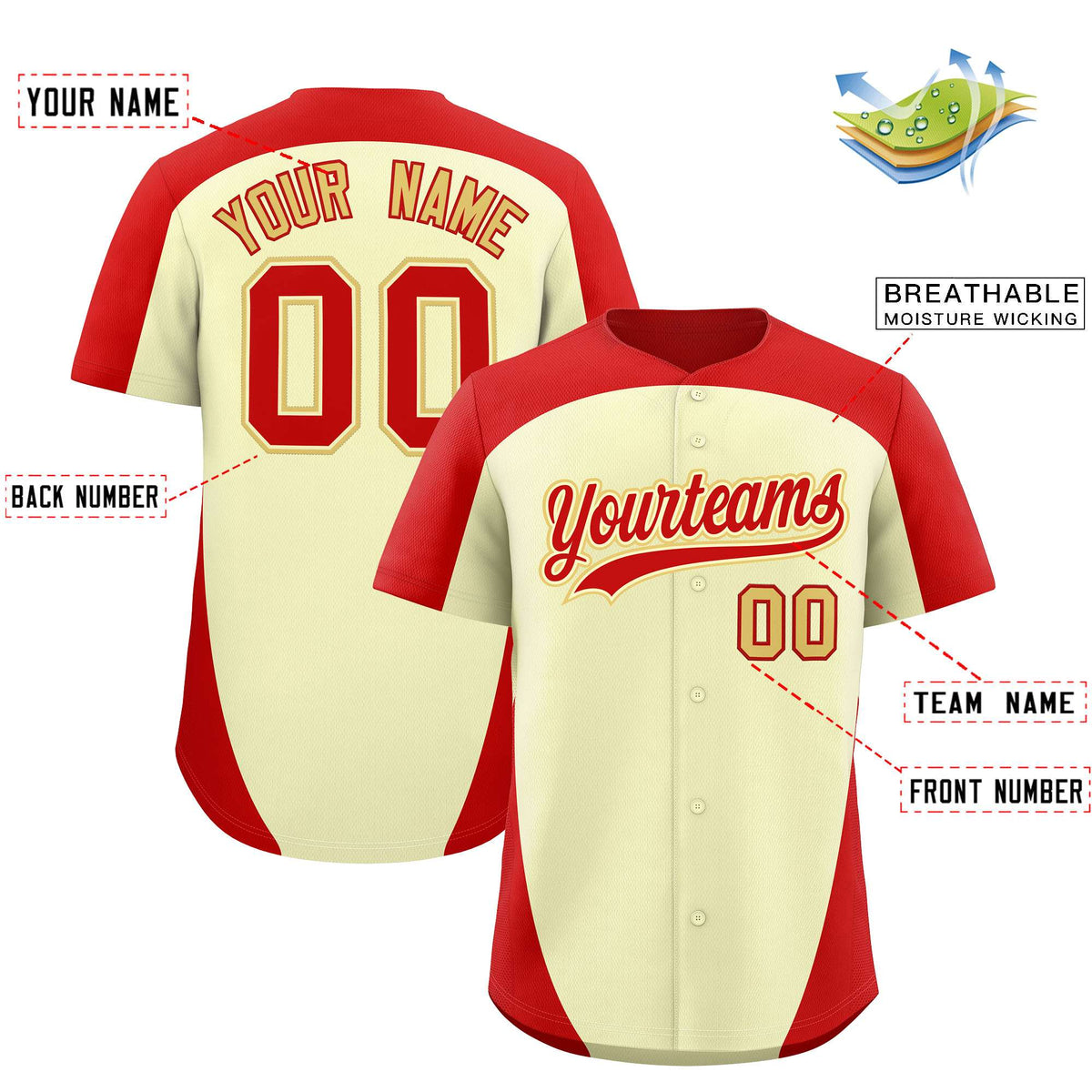 Custom Cream Red Personalized Edge Color Block Authentic Baseball Jersey