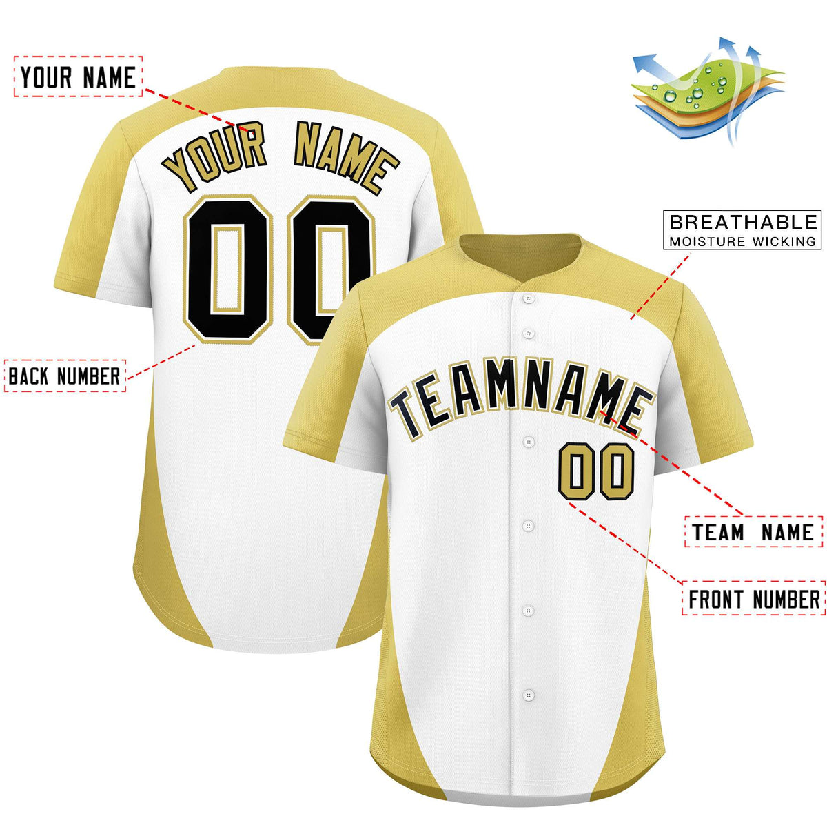 Custom White Old Gold Personalized Edge Color Block Authentic Baseball Jersey