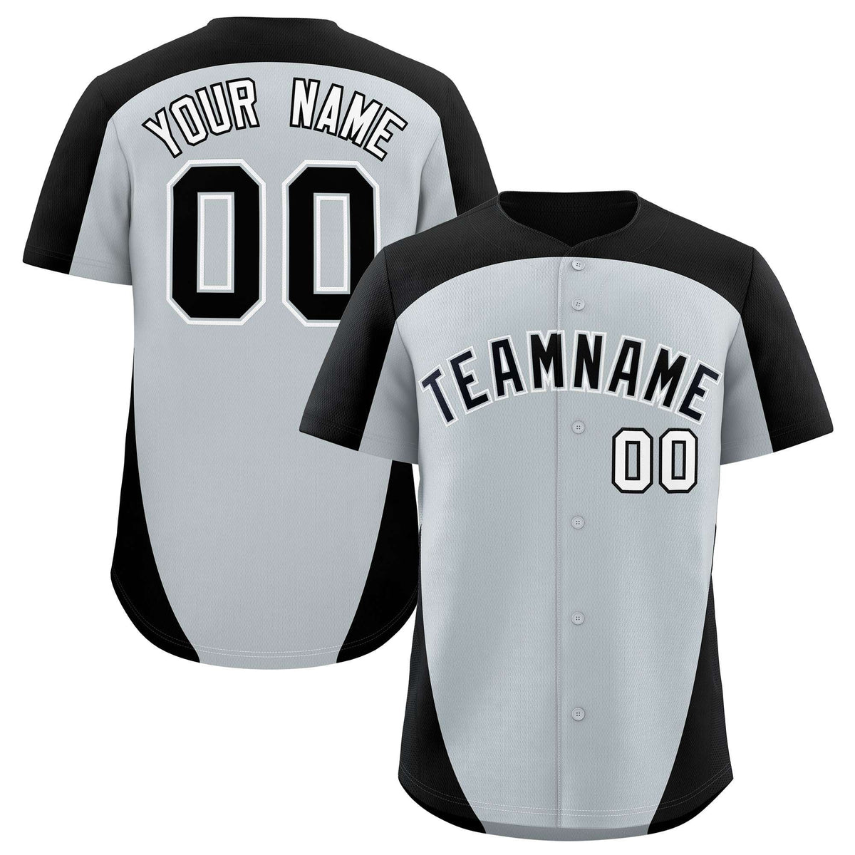 Custom Silver Black Personalized Edge Color Block Authentic Baseball Jersey