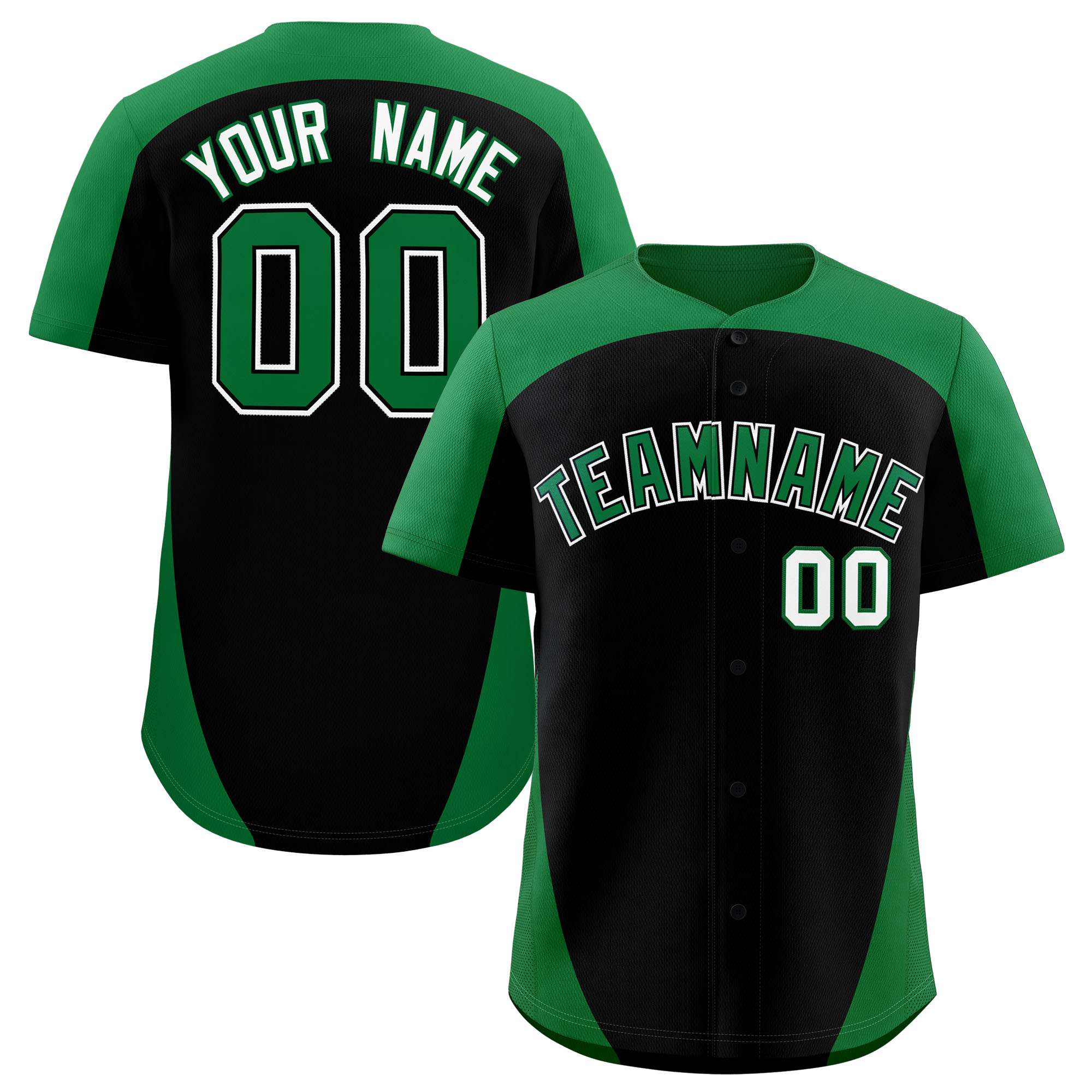 Custom Black Kelly Green Personalized Edge Color Block Authentic Baseball Jersey
