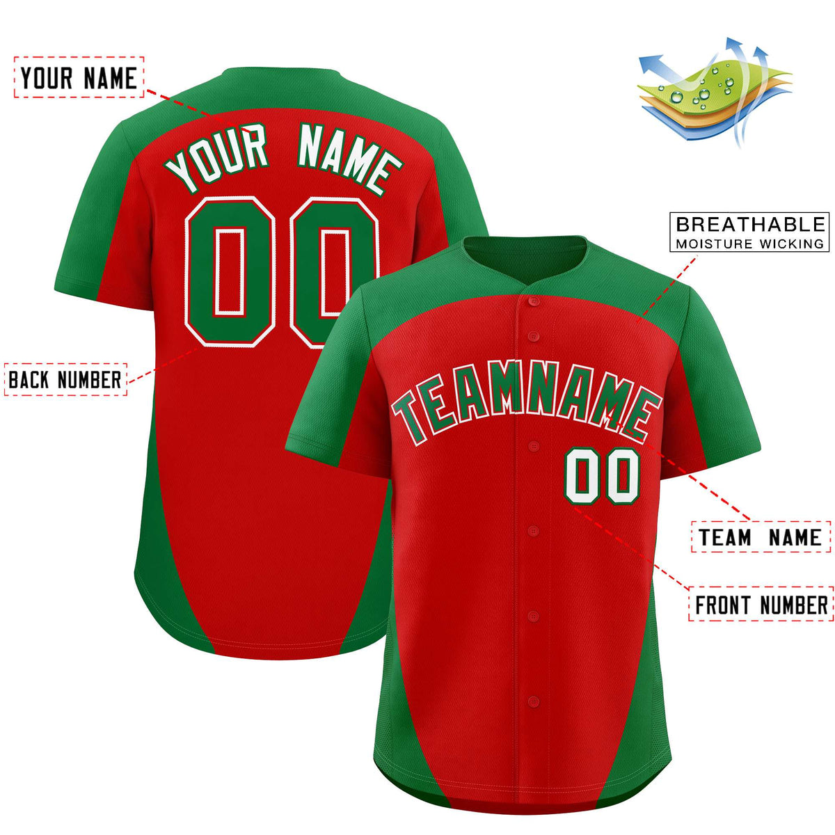 Custom Red Kelly Green Personalized Edge Color Block Authentic Baseball Jersey