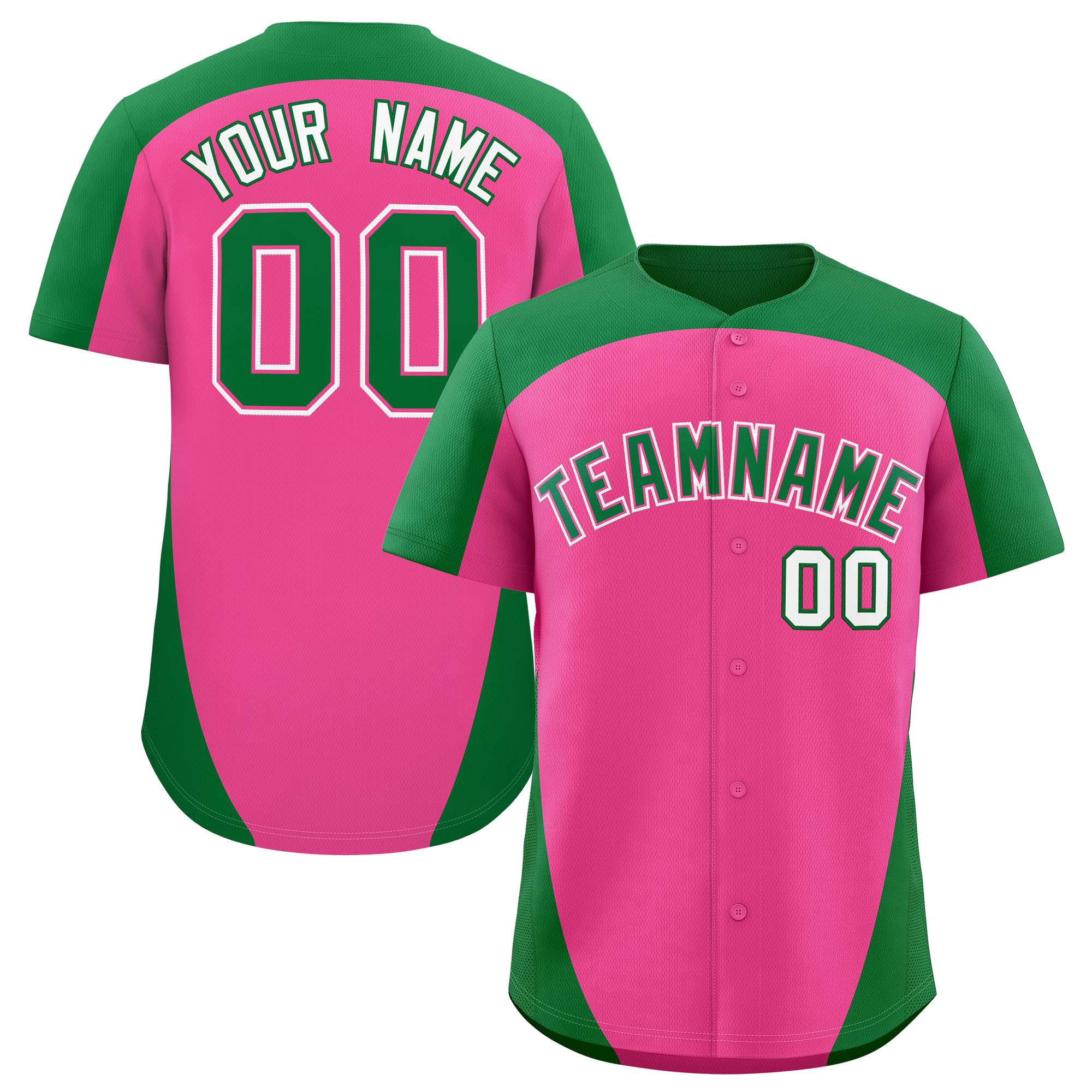 Custom Pink Kelly Green Personalized Edge Color Block Authentic Baseball Jersey