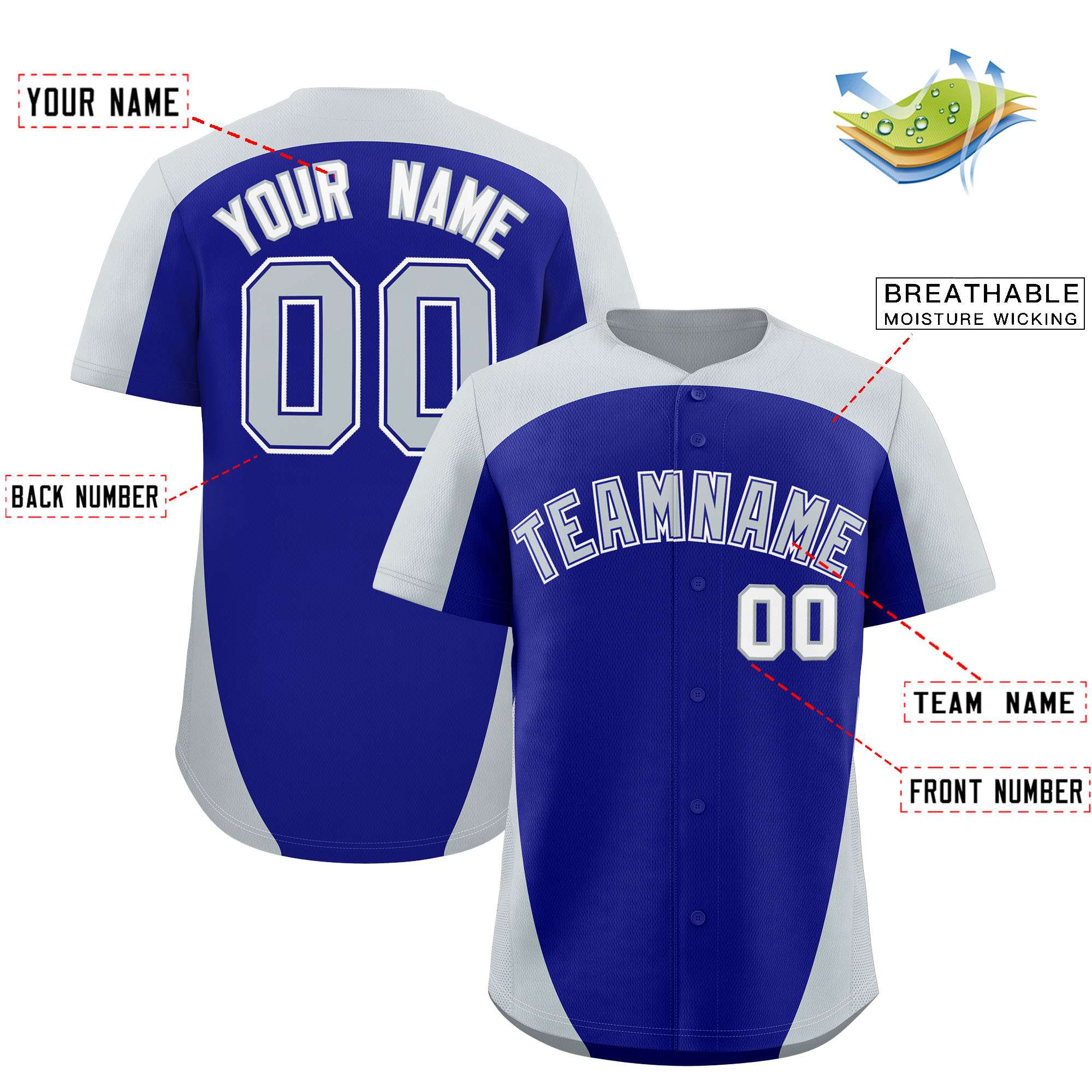 Custom Royal Silver Personalized Edge Color Block Authentic Baseball Jersey