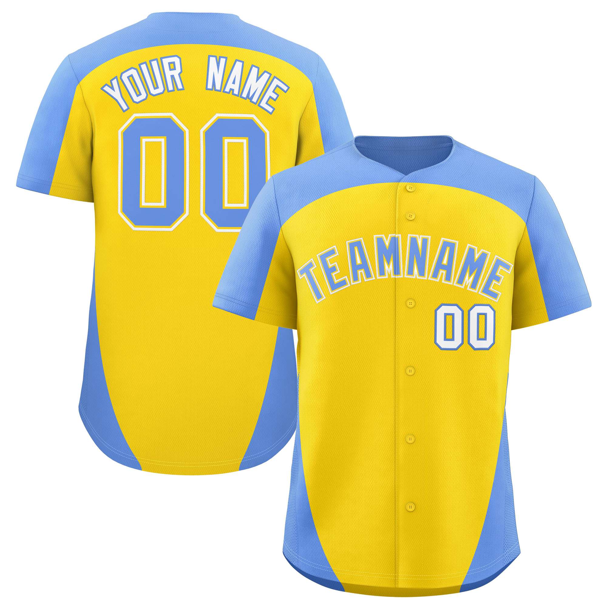 Custom Gold Light Blue Personalized Edge Color Block Authentic Baseball Jersey