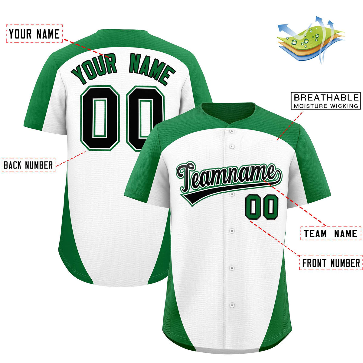 Custom White Kelly Green Personalized Edge Color Block Authentic Baseball Jersey