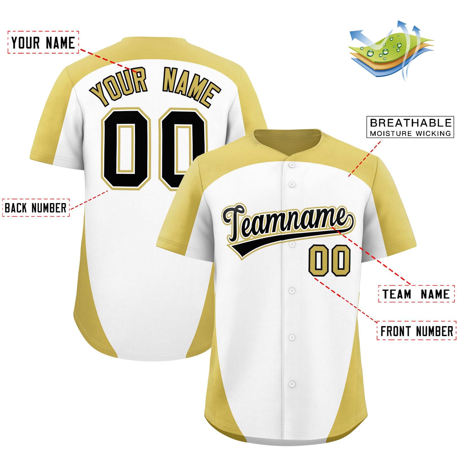 Custom White Old Gold Personalized Edge Color Block Authentic Baseball Jersey