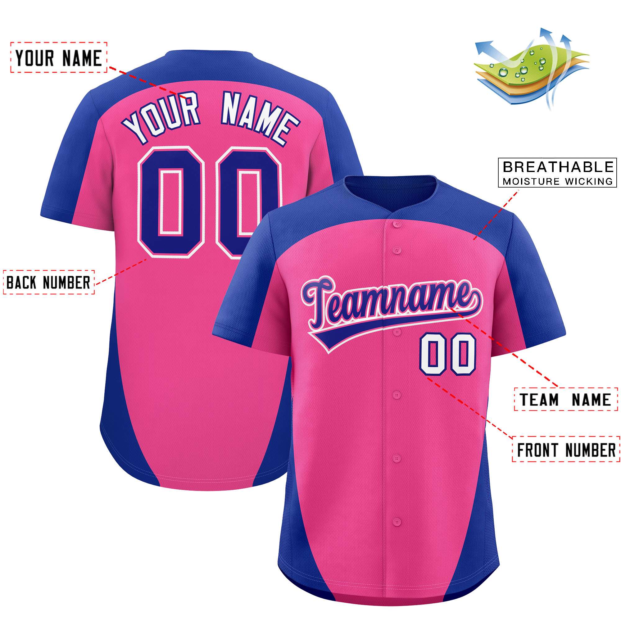 Custom Pink Royal Personalized Edge Color Block Authentic Baseball Jersey