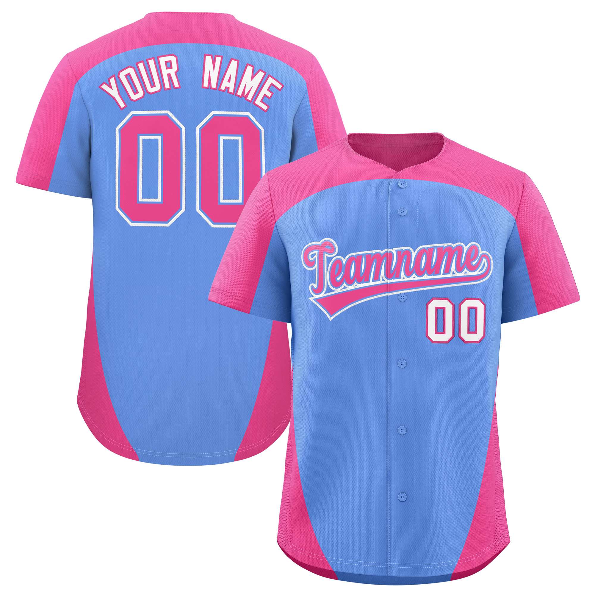 Custom Light Blue Pink Personalized Edge Color Block Authentic Baseball Jersey