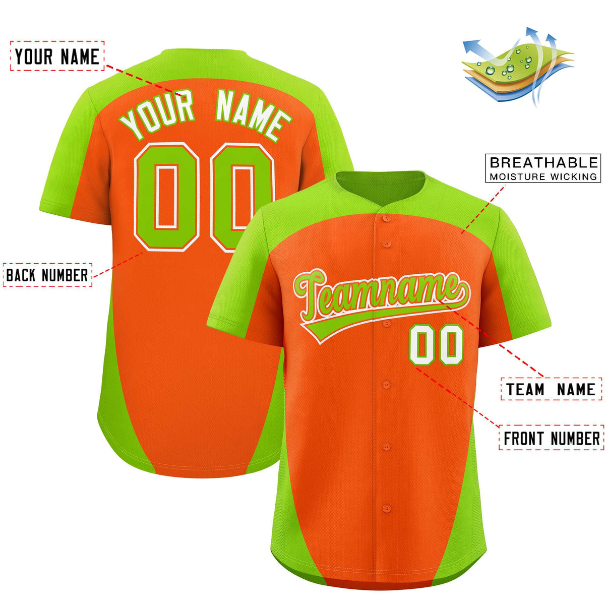 Custom Orange Neon Green Personalized Edge Color Block Authentic Baseball Jersey