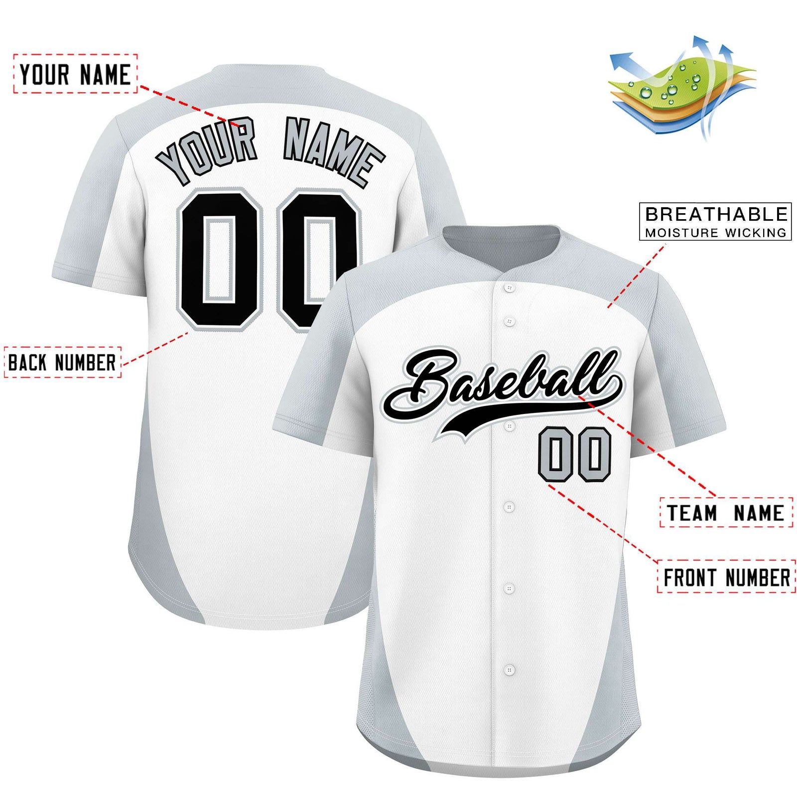 Custom White Silver Personalized Edge Color Block Authentic Baseball Jersey