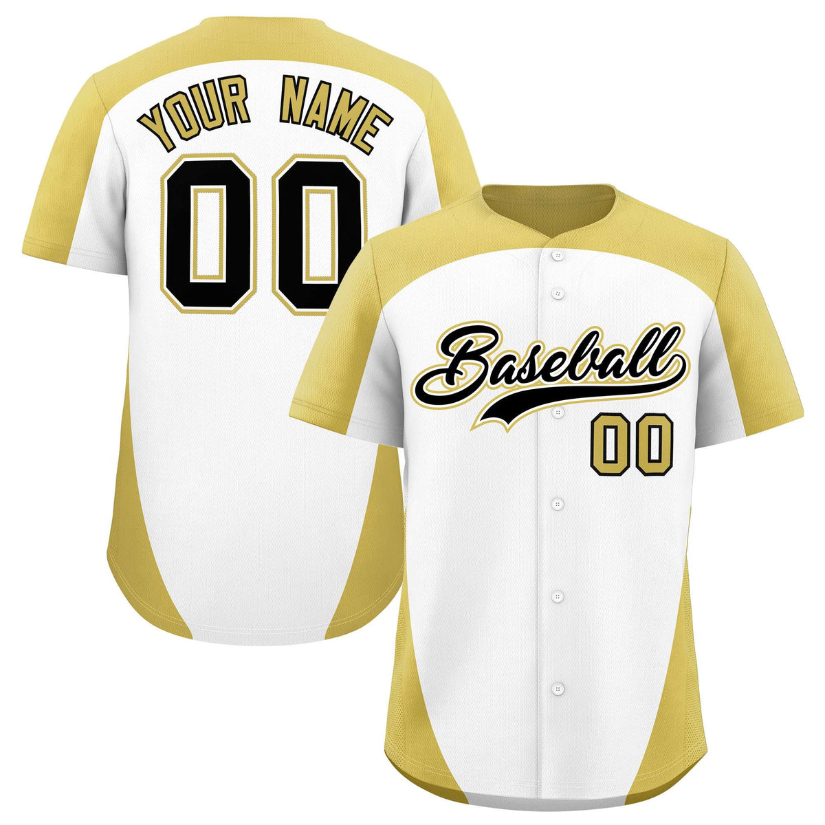 Custom White Old Gold Personalized Edge Color Block Authentic Baseball Jersey
