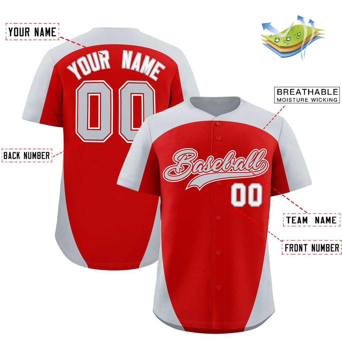 Custom Red Silver Personalized Edge Color Block Authentic Baseball Jersey