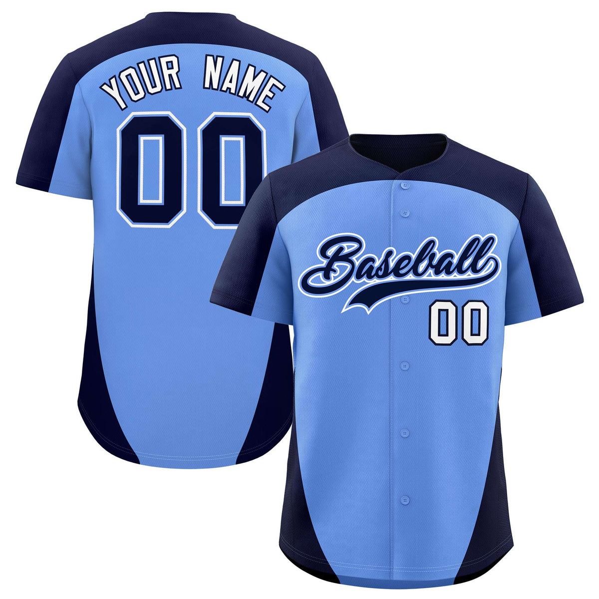 Custom Light Blue Navy Personalized Edge Color Block Authentic Baseball Jersey