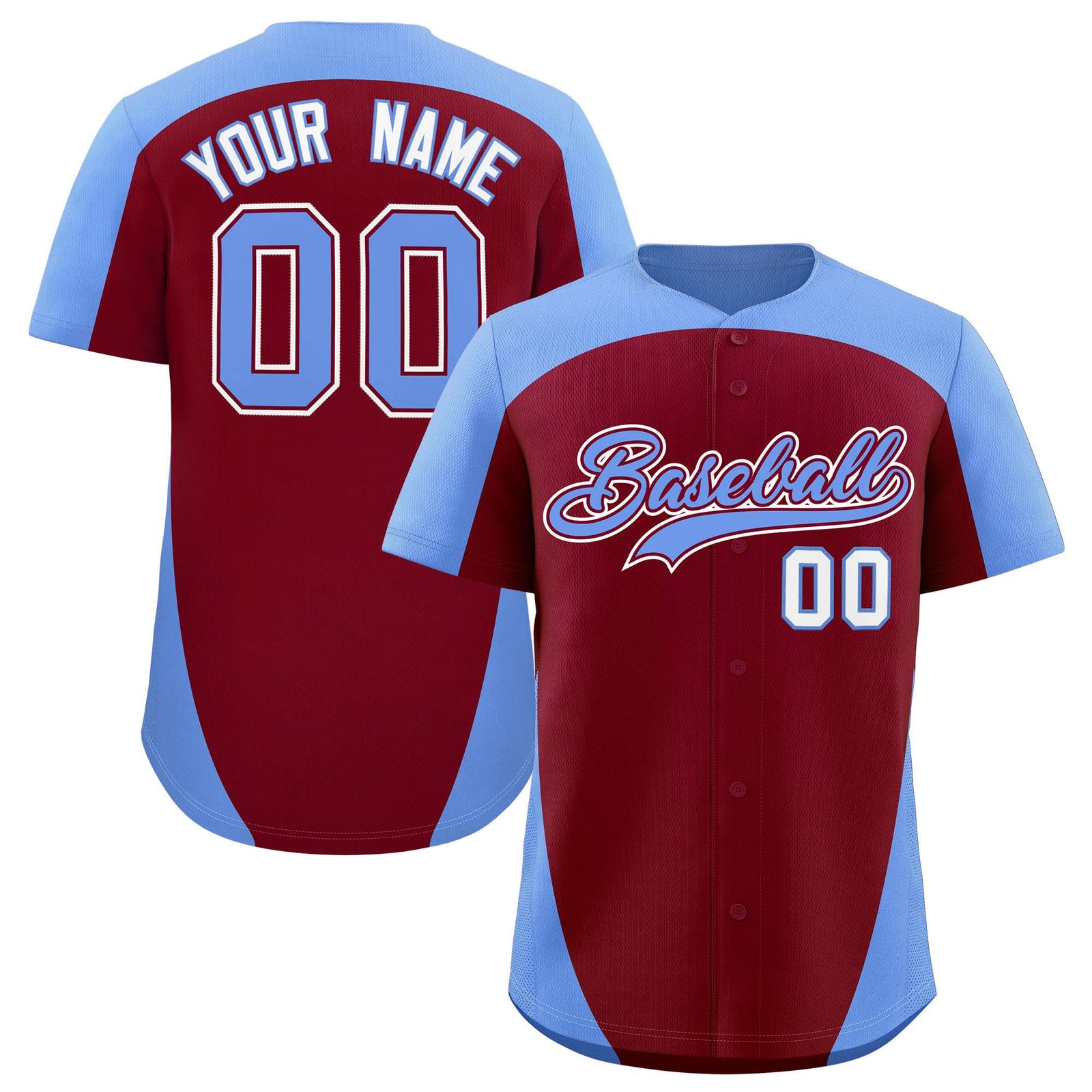 Custom Crimson Light Blue Personalized Edge Color Block Authentic Baseball Jersey