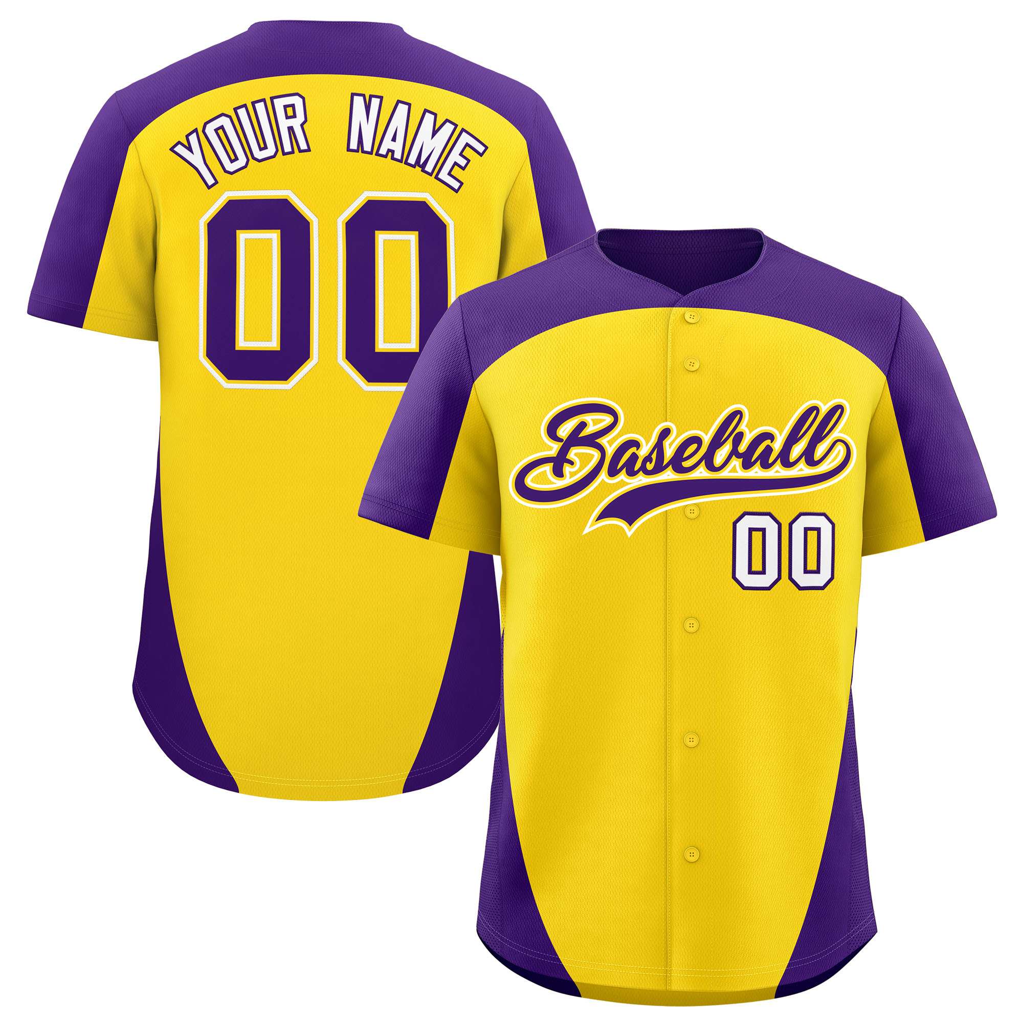 Custom Gold Purple Personalized Edge Color Block Authentic Baseball Jersey