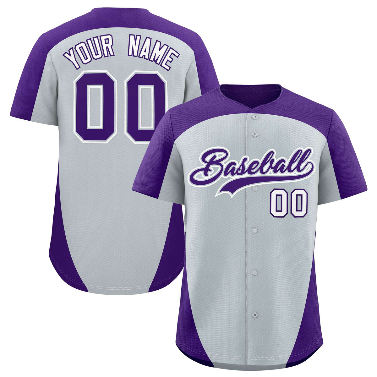 Custom Silver Purple Personalized Edge Color Block Authentic Baseball Jersey