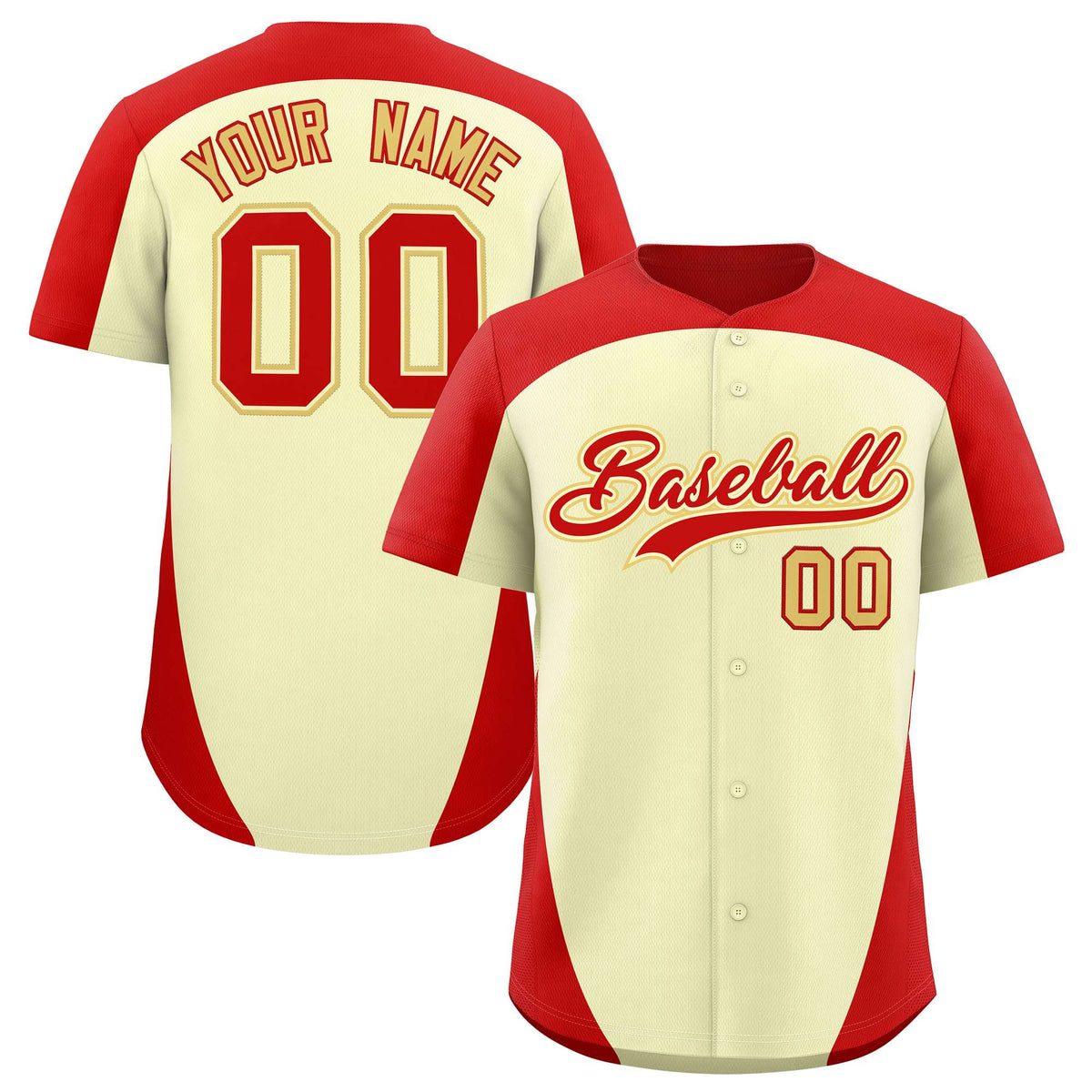 Custom Cream Red Personalized Edge Color Block Authentic Baseball Jersey