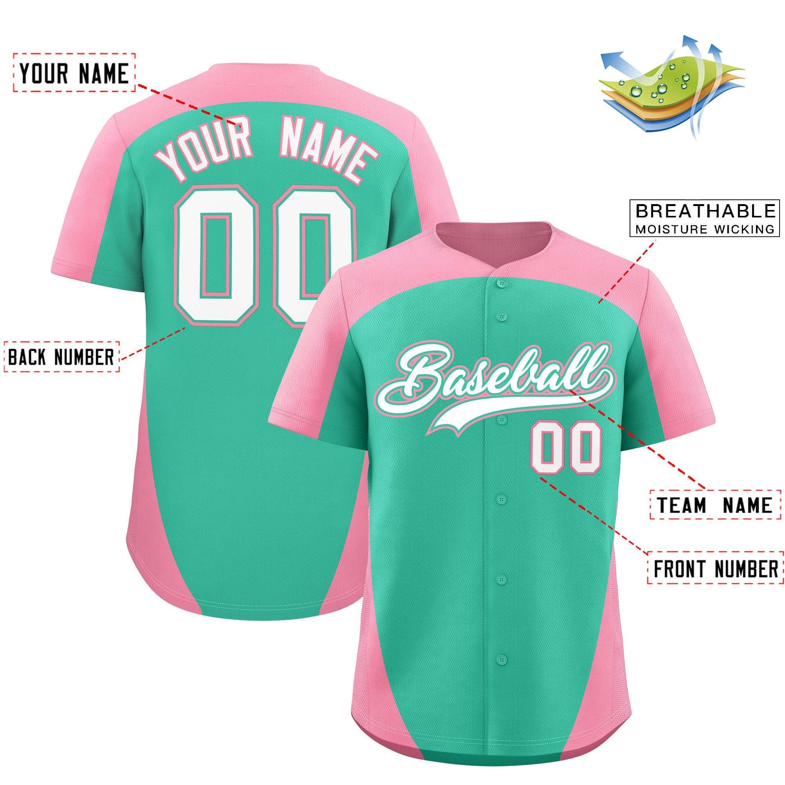 Custom Bright Green Pink Personalized Edge Color Block Authentic Baseball Jersey