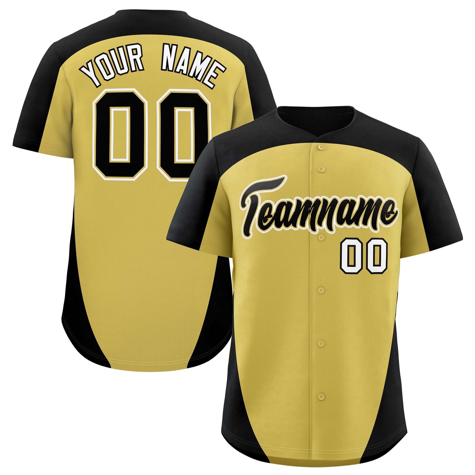 Custom Old Gold Black Personalized Edge Color Block Authentic Baseball Jersey