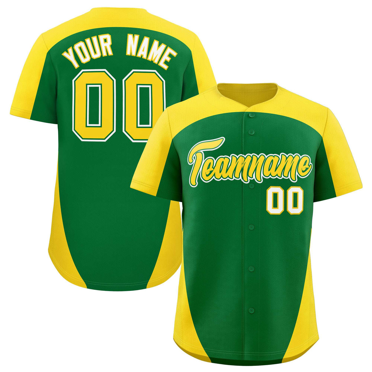 Custom Kelly Green Gold Personalized Edge Color Block Authentic Baseball Jersey