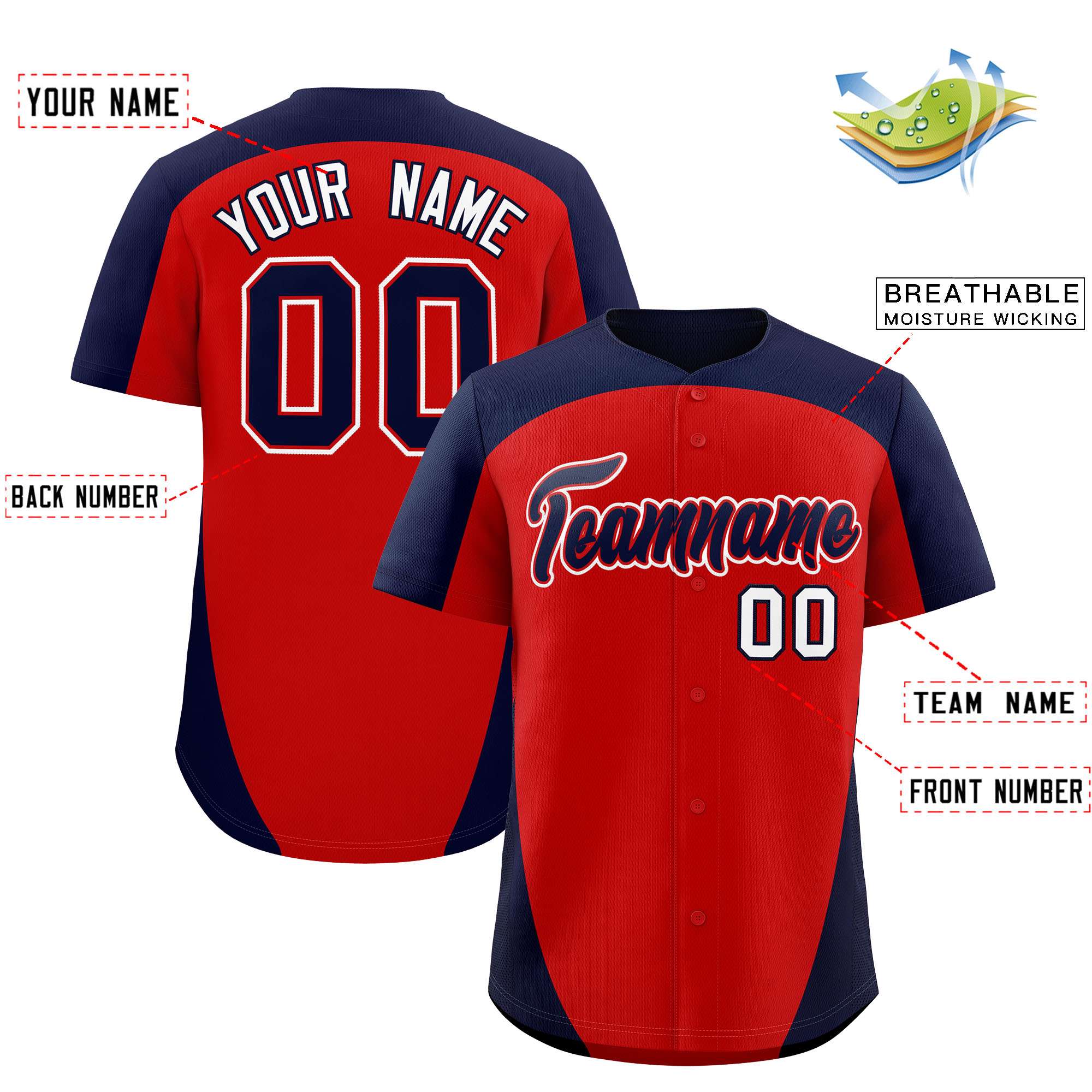 Custom Red Navy Personalized Edge Color Block Authentic Baseball Jersey