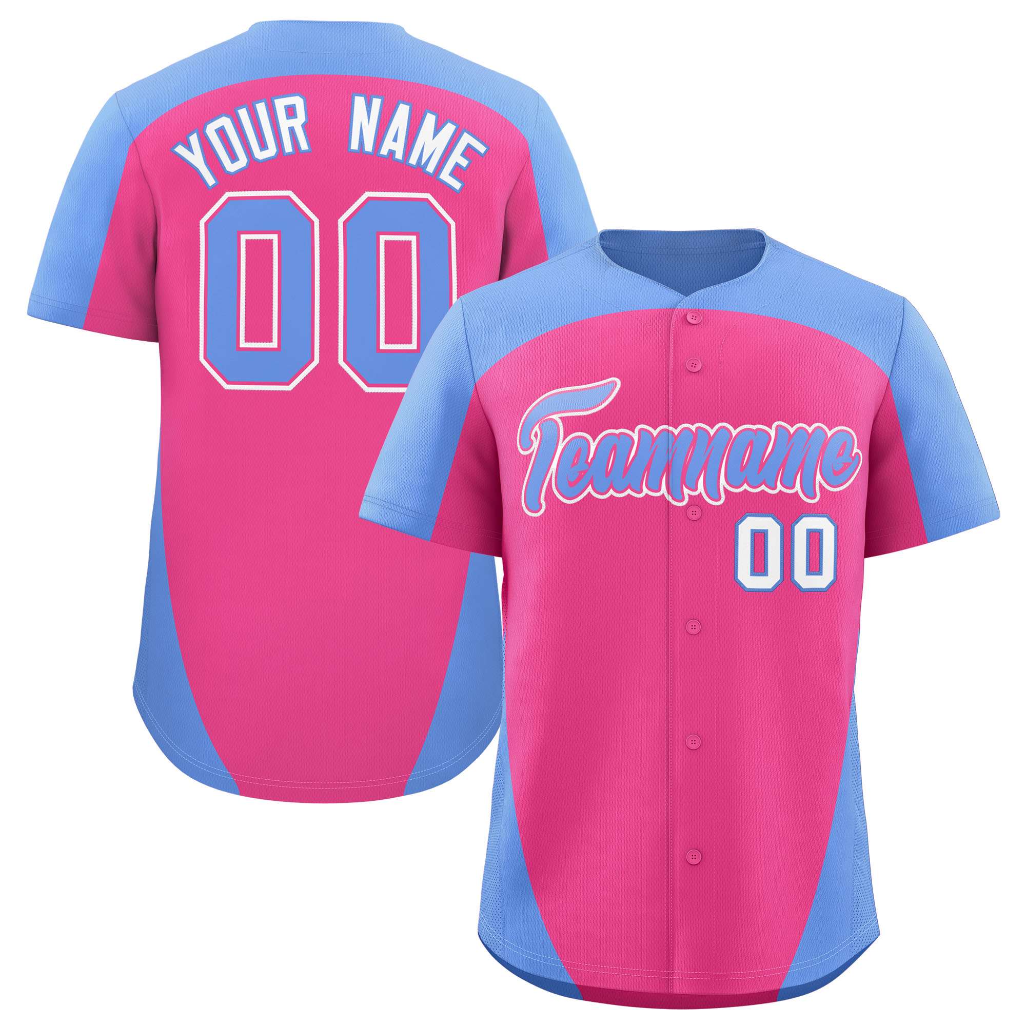 Custom Pink Light Blue Personalized Edge Color Block Authentic Baseball Jersey