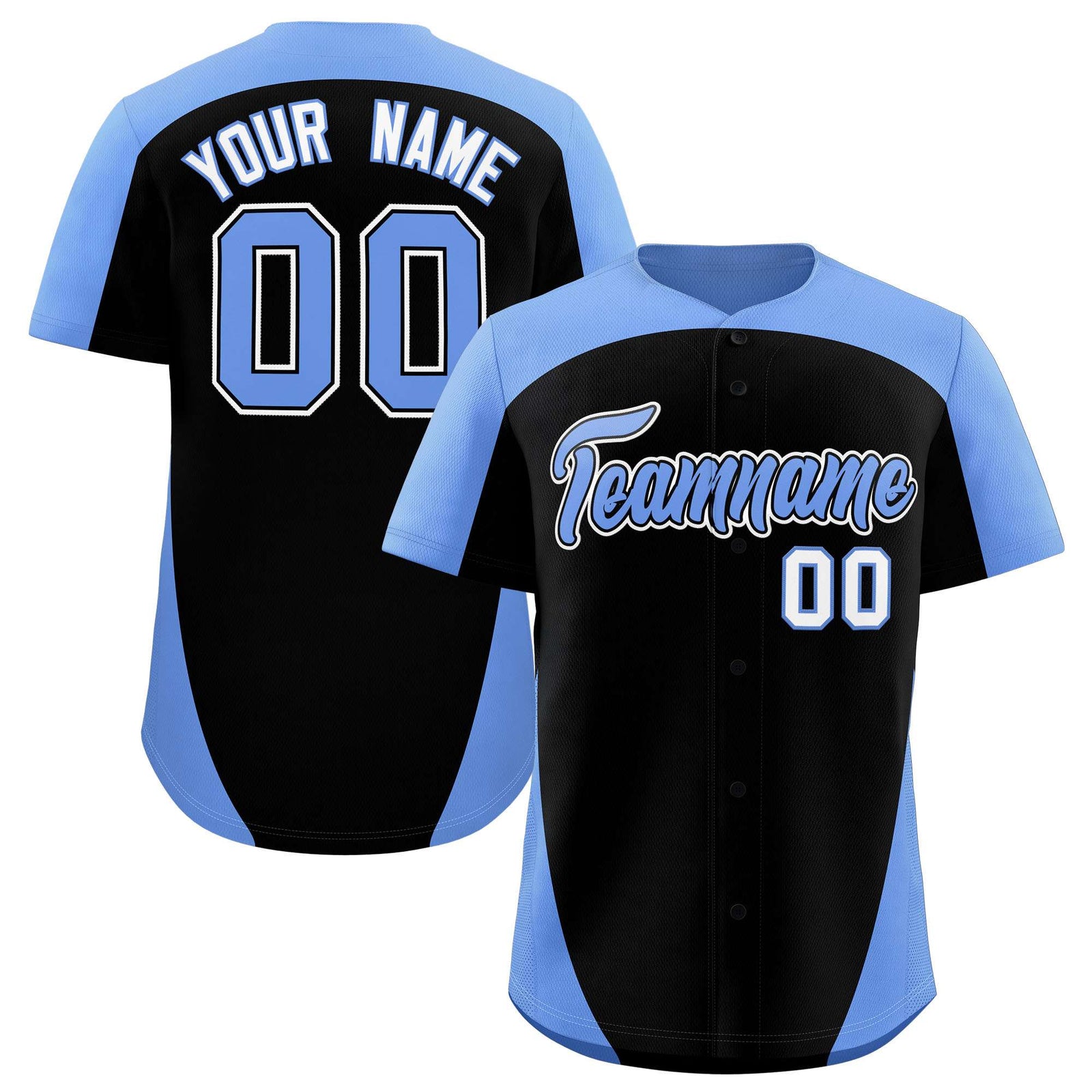 Custom Black Light Blue Personalized Edge Color Block Authentic Baseball Jersey
